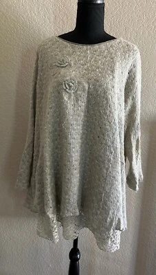 Suéter Ali Miles Talla 2x Encaje Lentejuelas y Detalles Florales En Capas Suave Femenino Gris Foto 1 de 4