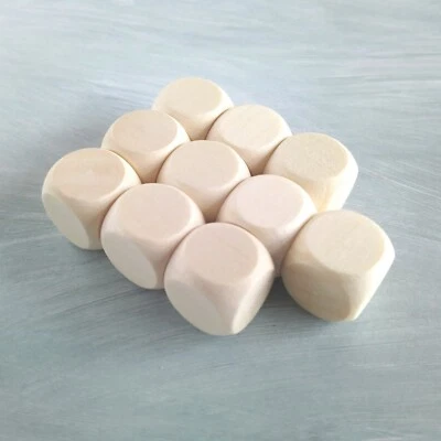 Blank Dice Set of 10 Wooden Rounded D6 16MM Plain Six Sided Cubes Board Game Die - Image 1 of 4