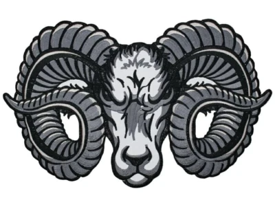 Ram Head Iron-on & Sew-on Back Patch | Biker Gang Motorcycle Club Outlaw Logo - Image 1 of 4