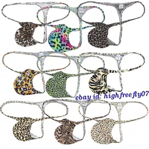 Para hombre Leopardo Micro Tanga Ropa Interior Sexy Bolsa de Contorno Cuerda G Correa Jock T-back - Imagen 1 de 19