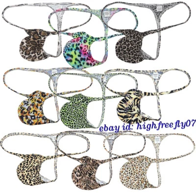 Men's Leopard Micro Thong Underwear Sexy Contour Pouch G-string Jockstrap T-back - Image 1 of 4