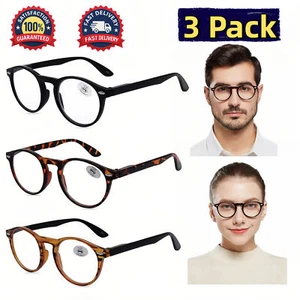 3 PACK Womens Mens Round Plastic Spring Hinges Reading Glasses Readers +1.0~+3.5 - Picture 1 of 12