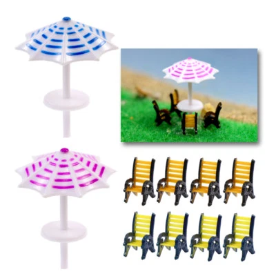 TYS40150 2 Sets Model Train Sun Umbrella Parasols Leisure Chairs Bench N Scale - Image 1 of 4