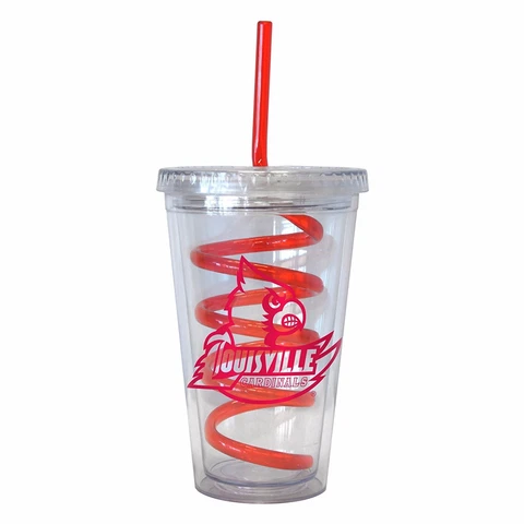 Louisville Cardinals 16 oz Tumbler with Swirl Straw Cover