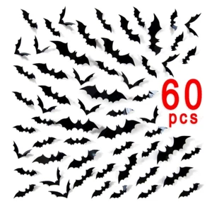 Halloween 60PCS Scary 3D Bats Decoration Wall Decals Party Stickers 4 Size - Picture 1 of 4