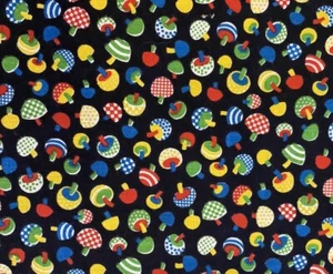 VIP Stoff Pilze dunkelblau Hintergrund mehrfarbig Gingham BTY 43" breit - Bild 1 von 3