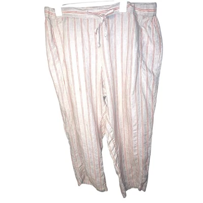 Pantalón Coldwater Creek Damas Rosa Gris Rayas Elástico Cordón Cottagecore XL Foto 1 de 4