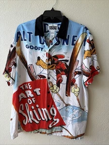 Camicia vintage Disney Topolino Pippo L'arte dello sci con bottoni uomo grande - Foto 1 di 9