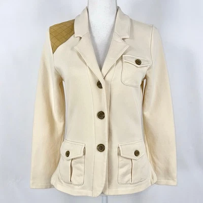 Blazer Ralph Lauren para mujer de punto con ribete de cuero sintético pequeño crema  Foto 1 de 4