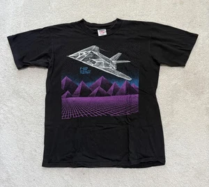 Vintage F-117 Stealth Fighter Shirt Herren XL Schwarz Neon Doppelseitig Made USA 80s - Bild 1 von 14