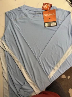 Simms Pesca Mujer Solarflex Cuello Redondo LS XL - Denim Desteñido - UPF50 - NUEVO CON ETIQUETAS Foto 1 de 4