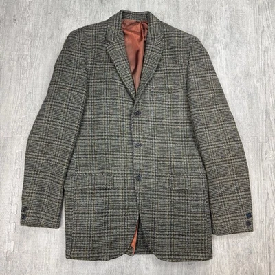 VINTAGE HARRIS TWEED WOOL BLAZER SPORT COAT PLAID 60S 70S SZ 38 MENS SAGE GRAY - Image 1 of 4