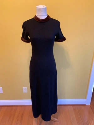 Heidi Weisel black 100% cashmere dress with mink trim size S - Image 1 of 4