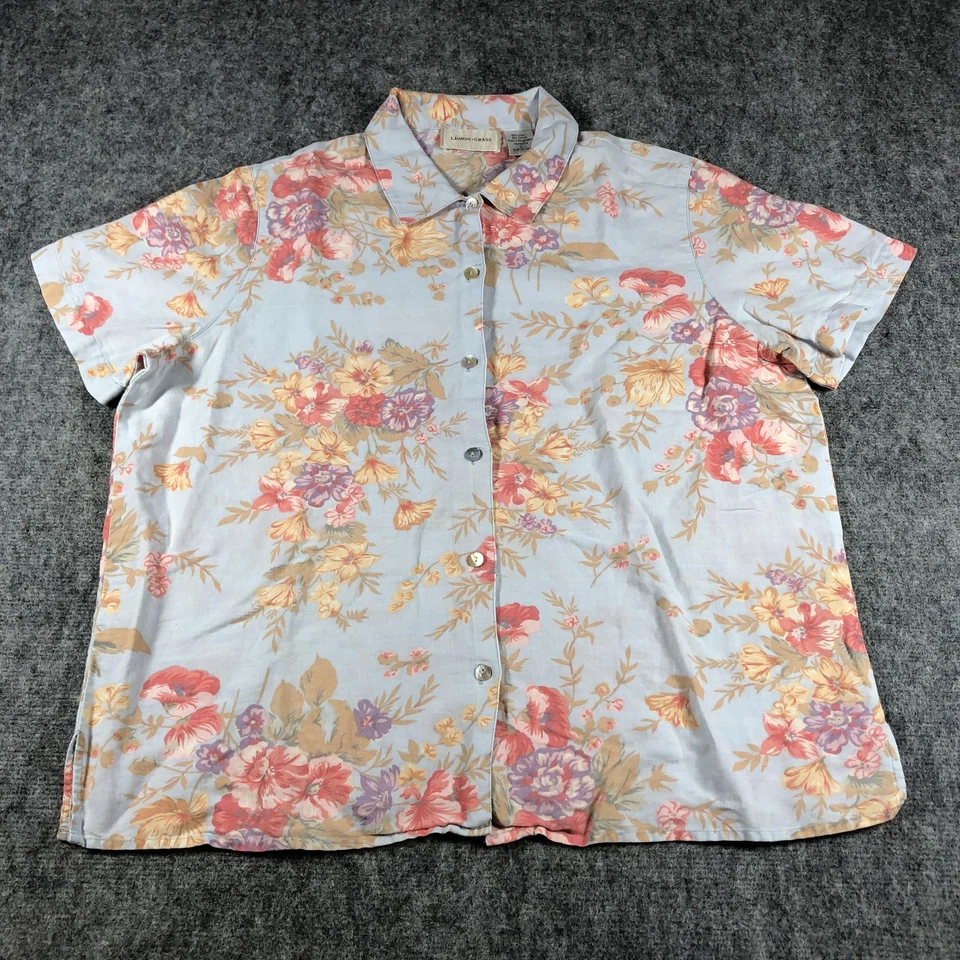 Camisa feminina grama limão grande floral botão para cima linho algodão inspiração vintage - Imagem 1 de 4