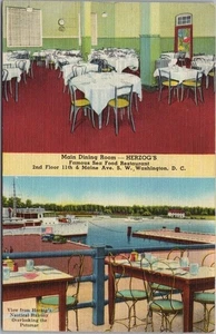 Washington DC Postcard HERZOG'S RESTAURANT / Dining Room & Balcony Views / LINEN - Picture 1 of 2