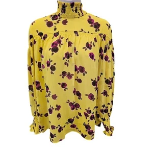 Neu mit Etikett Calvin Klein hell hochgeschlossen gelb Blumen Chiffon Langarm Boho M NEU - Bild 1 von 9