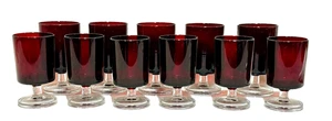 Set 11 Ruby Red Wine Goblet Glasses Glass Luminary Arcoroc Two Sizes France Vtg. - Picture 1 of 5