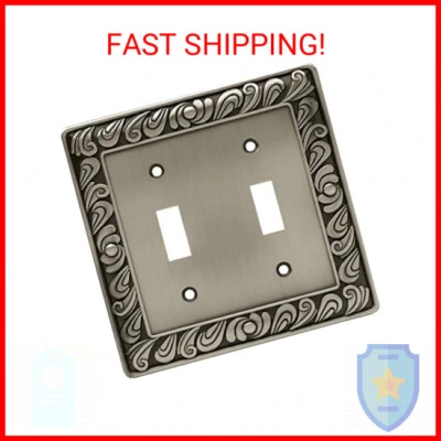 Franklin Brass Paisley Wall Plate, Brushed Satin Pewter Double Switch Cover Swit - Image 1 of 2