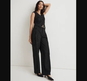 Madewell Womens 2 Cargo Pants High Rise Pleated Tapered Leg Work Black Striped - Picture 1 of 10