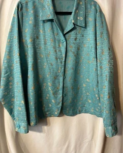 Erin By Erin London Jacket Teal Gold Textured Lightweight Button Up Size XL (J5) - Picture 1 of 7