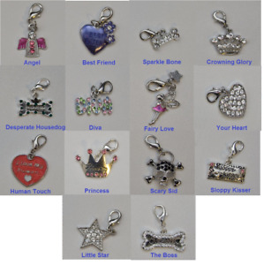 pet collar charms,  2cm  silver coloured diamante charms with a clasp
