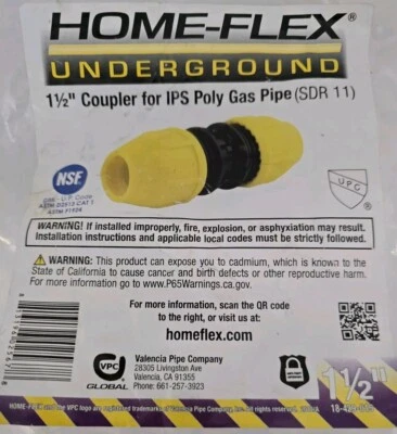 HOME-FLEX 1-1/2in IPS SDR 11 Underground Yellow Poly Gas Pipe Coupler 18-429-015 - Image 1 of 4