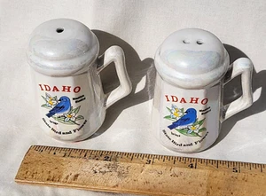Idaho Salt and Pepper Shakers Small Bird and Flowers Rainbow Sheen Collect - Picture 1 of 15