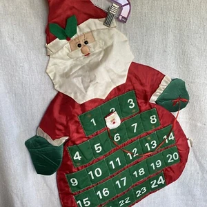 Vtg Handmade Christmas Advent Calendar Satin Pockets Santa Marker Used - Picture 1 of 9
