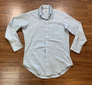 VTG 70s Sears Perma Prest Mens Barre Shirt 16-34 Button Light Blue Single Pocket - Picture 1 of 11