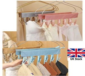 6 Peg Clip Foldable Underwear Socks Drying Rack Laundry Clothes Hanger Hook - Picture 1 of 16