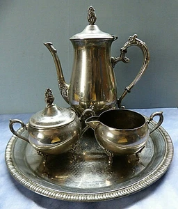 17730. Dekoratives Kaffeekanne Milch Zucker Set auf  Tablett - Bild 1 von 12