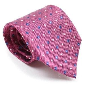 Isaia Napoli Pink/Navy Floral Diamond Neat Woven Pattern Silk Multi-Fold Tie - Picture 1 of 6