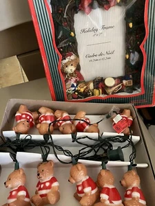 Teddy Bear Holiday Heavy Resin 3D Frame 5"x7"& Santa Bear 10 Blow Mold Lights - Picture 1 of 6