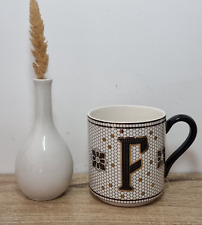 ANTHROPOLOGIE Bistro Tile Monogram Coffee Mug - F Parisian Modern Farmhouse