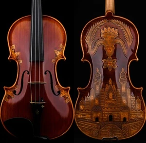 T30+ Master Antique Strad Style Carved Castle Violin 4/4 European Wood Rich Tone - Picture 1 of 17