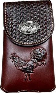 7" ROOSTER WESTERN LEATHER POUCH BELT LOOP HOLSTER CELL PHONE CASE UNIVERSAL - Picture 1 of 13
