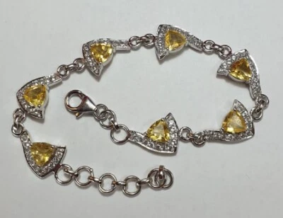 Elegante Bracciale In Argento 925 Con Citrino E Topazio Bianco Da 4,1 Carati - Immagine 1 di 4