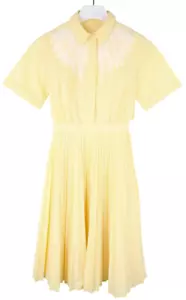 MAJE Rivers Dress Women's MEDIUM Shirt Pleated Open Back Yellow Midi - Picture 1 of 8