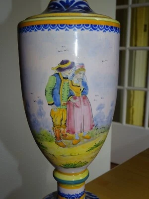 VINTAGE LARGE VASE CERAMIC HB QUIMPER FRANCE circa 1920s' Height: 14,96" - Image 1 of 4