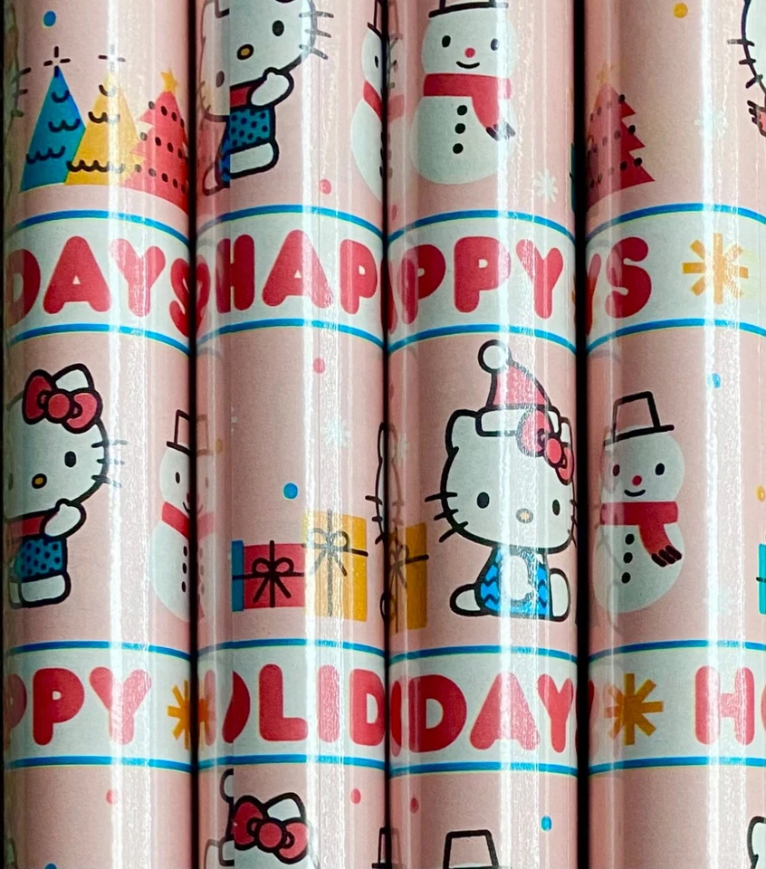罕见 Sanrio Hello Kitty 粉色 25 平方英尺包装纸节日快乐圣诞节  — 第 1/3 张图片