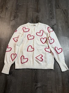 Loft weiß creme rot Herz Pullover Strickpullover Baumwollmischung Valentinstag Gr. M - Bild 1 von 6