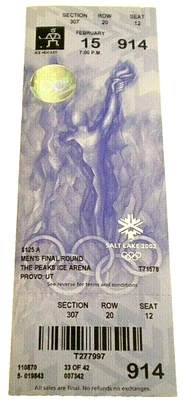 Salt Lake Winter Olympics 2/15/2002 MEN'S HOCKEY FINAL ROUND~ Unused Full Ticket - Image 1 of 4