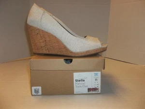 NWB Womens Size 11 Toms Stella Natural Yarn Dye Wedge Peep Toe Beige - Imagen 1 de 8