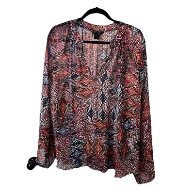 Top Rock 47 By Wrangler Geométrico Rojo Transparente Manga Larga Western Popover Talla 1X Foto 1 de 4