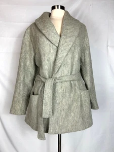 Baserange France Gray 100% Wool Belted Jacket Coat Pockets Womens size Large EUC - Picture 1 of 5