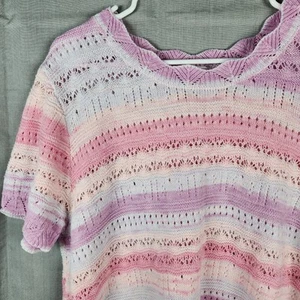Nanette Lepore Womens XL Crop Sweater Short Sleeve Pink Lavender Open Knit - Picture 1 of 6
