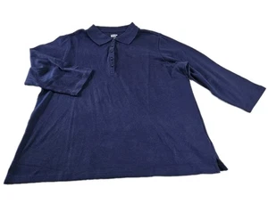 Lands' End Polo Button Up Shirt Women 1X 16W-18W Blue 3/4 Sleeve Cotton Casual - Picture 1 of 10