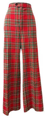 Pantalone vintage anni 70 tartan a quadri gamba larga S/M rosso elasticizzato Jack vacanze invernali 28" - Immagine 1 di 4