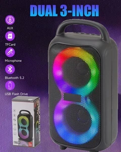 Dual Subwoofer Tragbar Bluetooth Lautsprecher Wireless PA Speaker Bass FM Radio LED - Bild 1 von 11