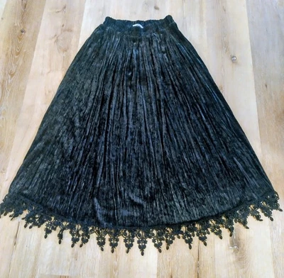 VTG Y2K Black Crushed Velvet Whimsigoth Maxi Skirt Fairy Grunge Goth M 90s 2000s - Image 1 of 3